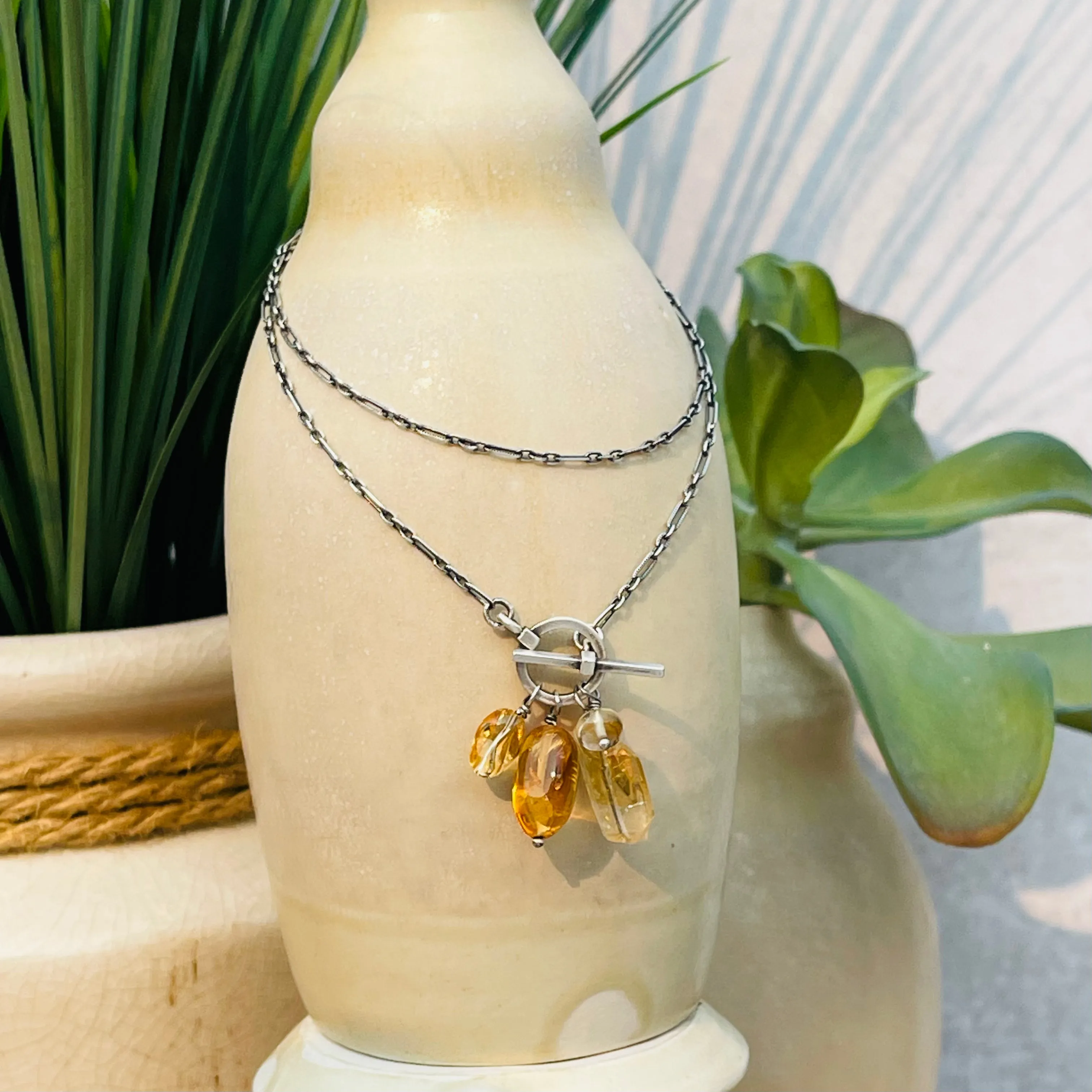 Sterling Silver Citrine Cluster Necklace