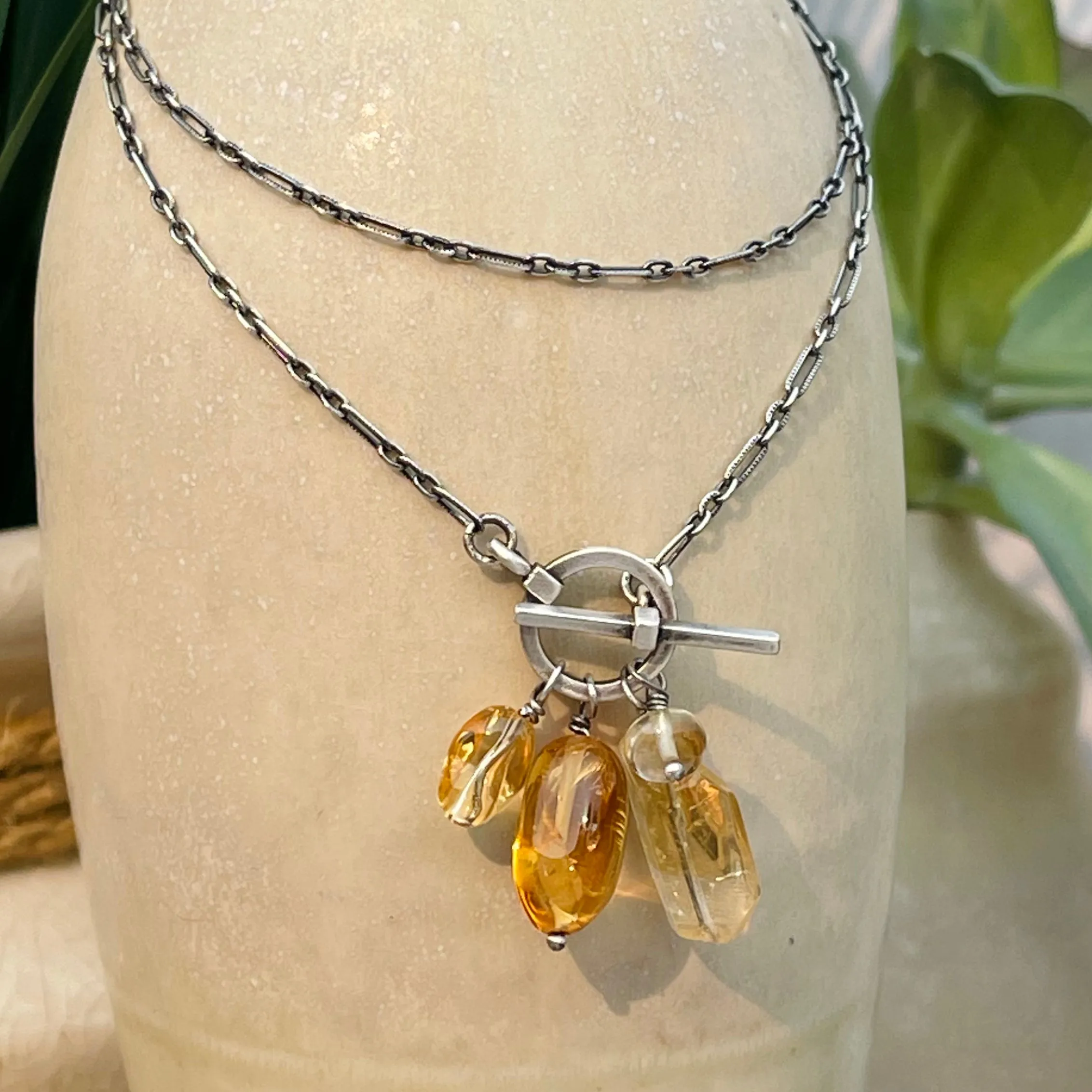 Sterling Silver Citrine Cluster Necklace