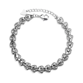 Sterling Silver Diamond Cut Heart Bracelet