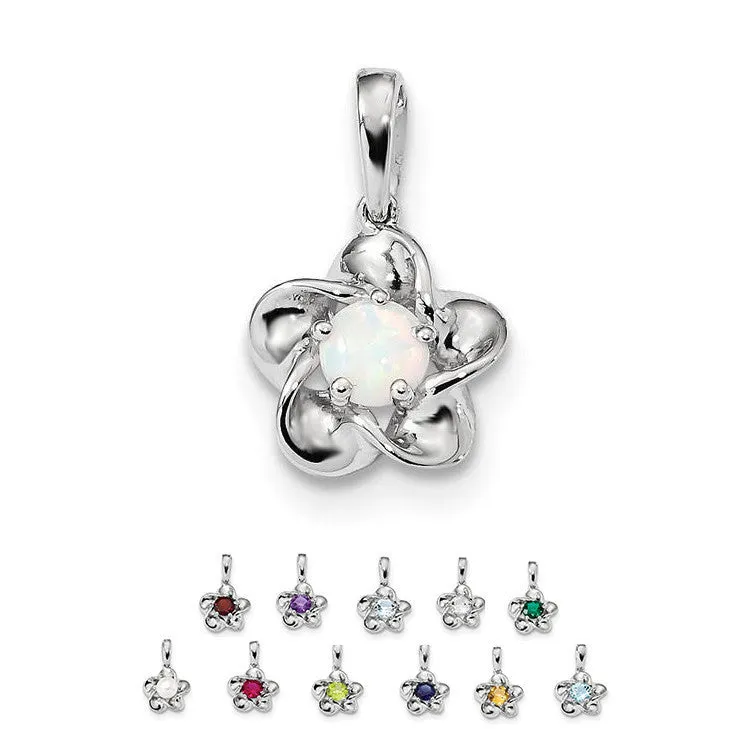 Sterling Silver Flower Pendant - Various Birthstone Choices