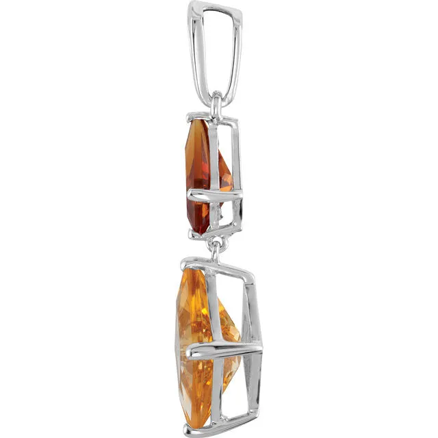 Sterling Silver Genuine Madeira Citrine, Citrine & Diamond Pendant