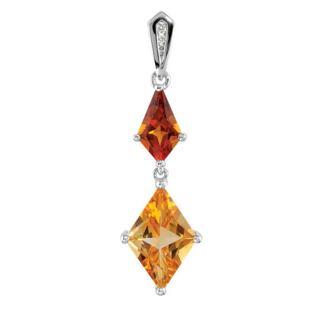 Sterling Silver Genuine Madeira Citrine, Citrine & Diamond Pendant