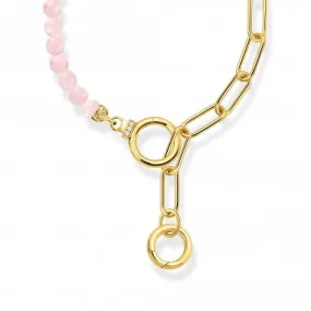 Sterling Silver Gold Plated Rose Quartz Link Chain Elements Necklace KE2193-414-9