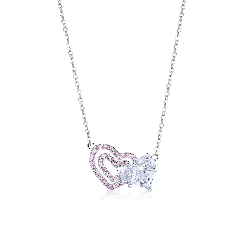 Sterling silver love necklace women's fashionable and versatile light luxury zircon heart-shaped clavicle chain