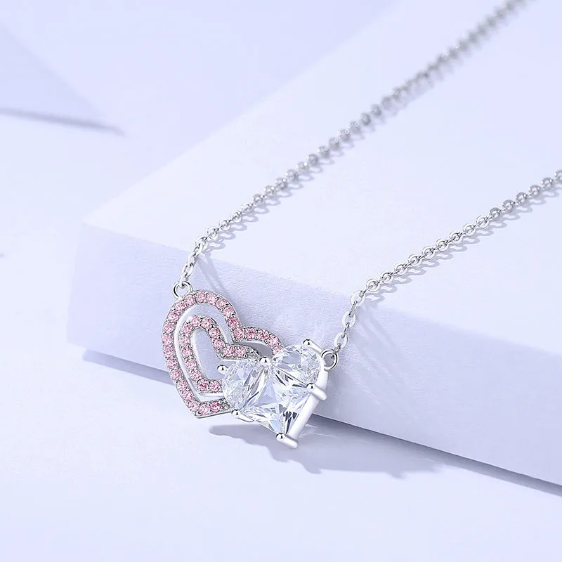 Sterling silver love necklace women's fashionable and versatile light luxury zircon heart-shaped clavicle chain