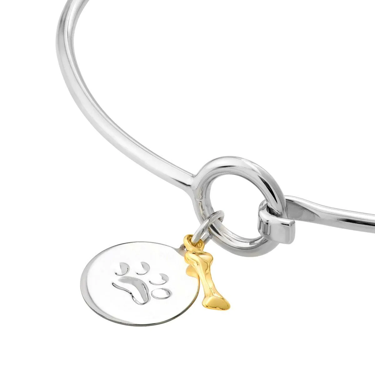 Sterling Silver Paw Bangle with Dog Bone Dangle