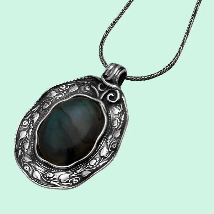 Sterling Silver Pendant  Necklace for woman Labradorite Rose Quartz Turquoise