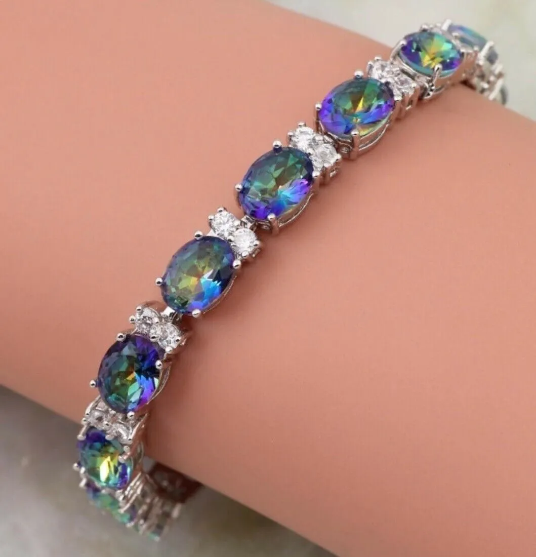 Sterling Silver Rainbow Mystic Topaz Tennis Bracelet