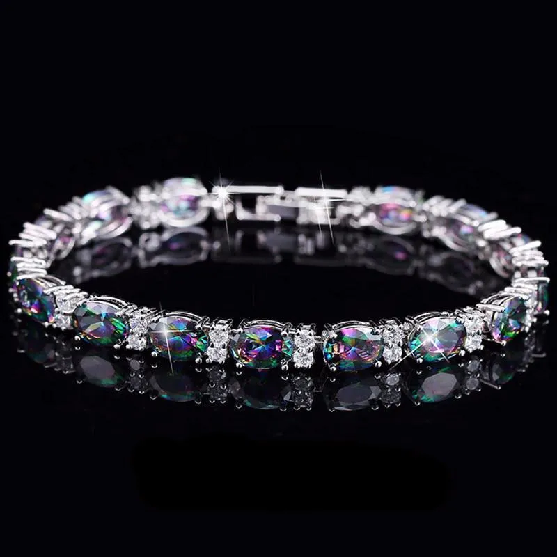 Sterling Silver Rainbow Mystic Topaz Tennis Bracelet