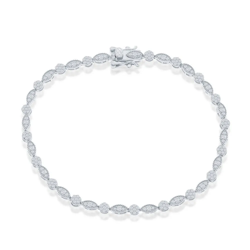 Sterling Silver Round and Marquise Shapes Cubic Zirconia Tennis Bracelet (97623)