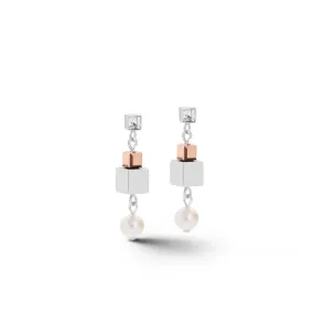 Stud earrings GEOCUBE® Cluster freshwater pearls & chunky chain tricolor