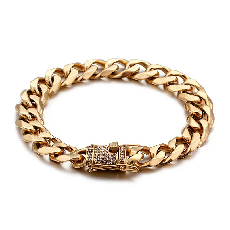 Stylish 18K Gold CZ Men's Cuban Chain Bracelet and Necklace - Hip Hop Inspired Jewelry