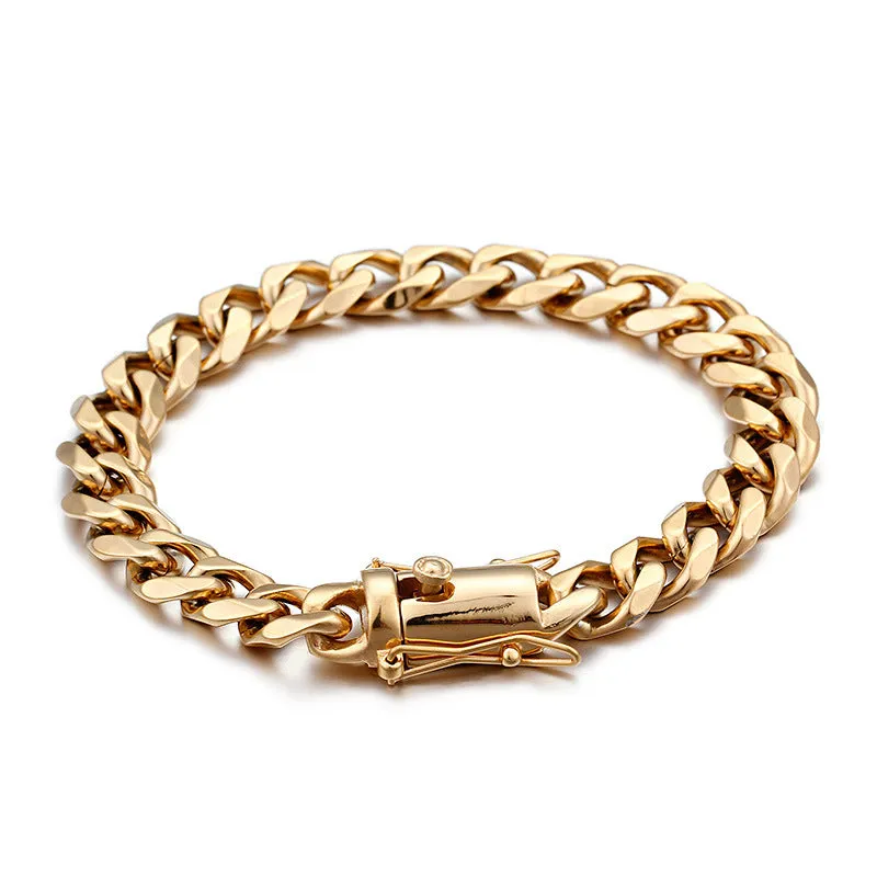 Stylish 18K Gold CZ Men's Cuban Chain Bracelet and Necklace - Hip Hop Inspired Jewelry