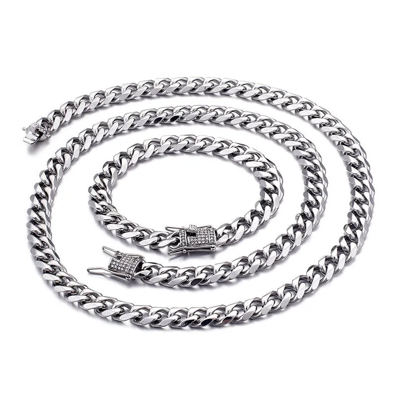 Stylish 18K Gold CZ Men's Cuban Chain Bracelet and Necklace - Hip Hop Inspired Jewelry