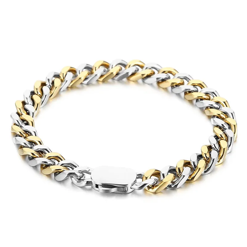 Stylish Four-Sided Gold-Plated Cuban Bracelet for Men - Hip-Hop Titanium Steel Jewelry