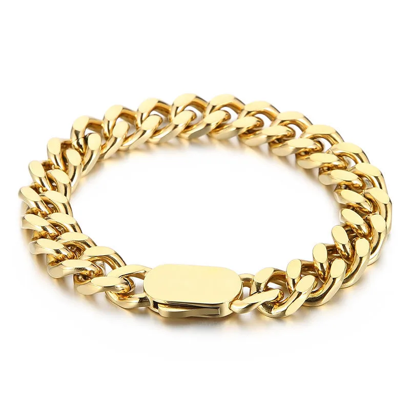 Stylish Four-Sided Gold-Plated Cuban Bracelet for Men - Hip-Hop Titanium Steel Jewelry