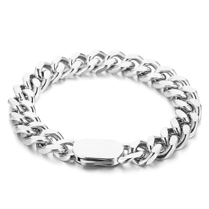 Stylish Four-Sided Gold-Plated Cuban Bracelet for Men - Hip-Hop Titanium Steel Jewelry