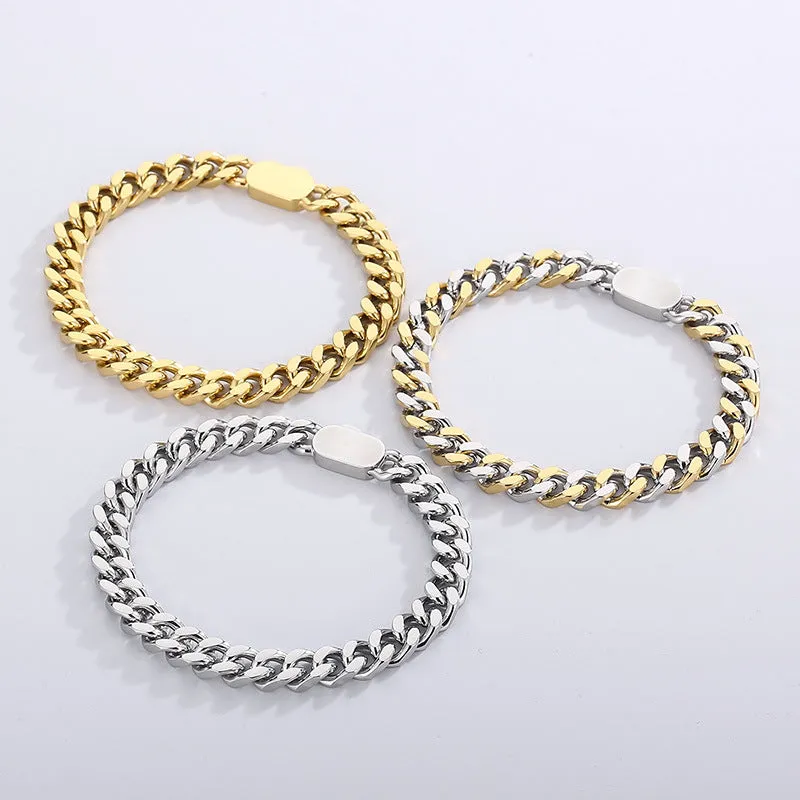 Stylish Four-Sided Gold-Plated Cuban Bracelet for Men - Hip-Hop Titanium Steel Jewelry