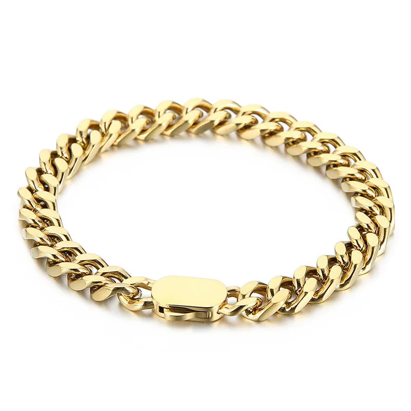 Stylish Four-Sided Gold-Plated Cuban Bracelet for Men - Hip-Hop Titanium Steel Jewelry