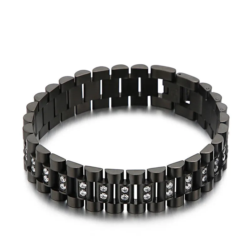 Stylish Japanese and Korean Casual Men's Bracelet with Zircon and Stainless Steel Ring - Direct Factory Sales