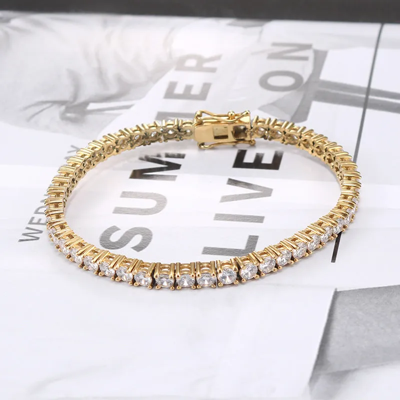 Stylish Korean Titanium Steel Bracelet for Men with Zircon Accents – Single Row Gold Stainless Steel Design