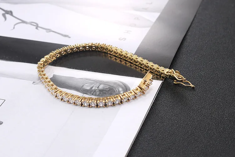 Stylish Korean Titanium Steel Bracelet for Men with Zircon Accents – Single Row Gold Stainless Steel Design