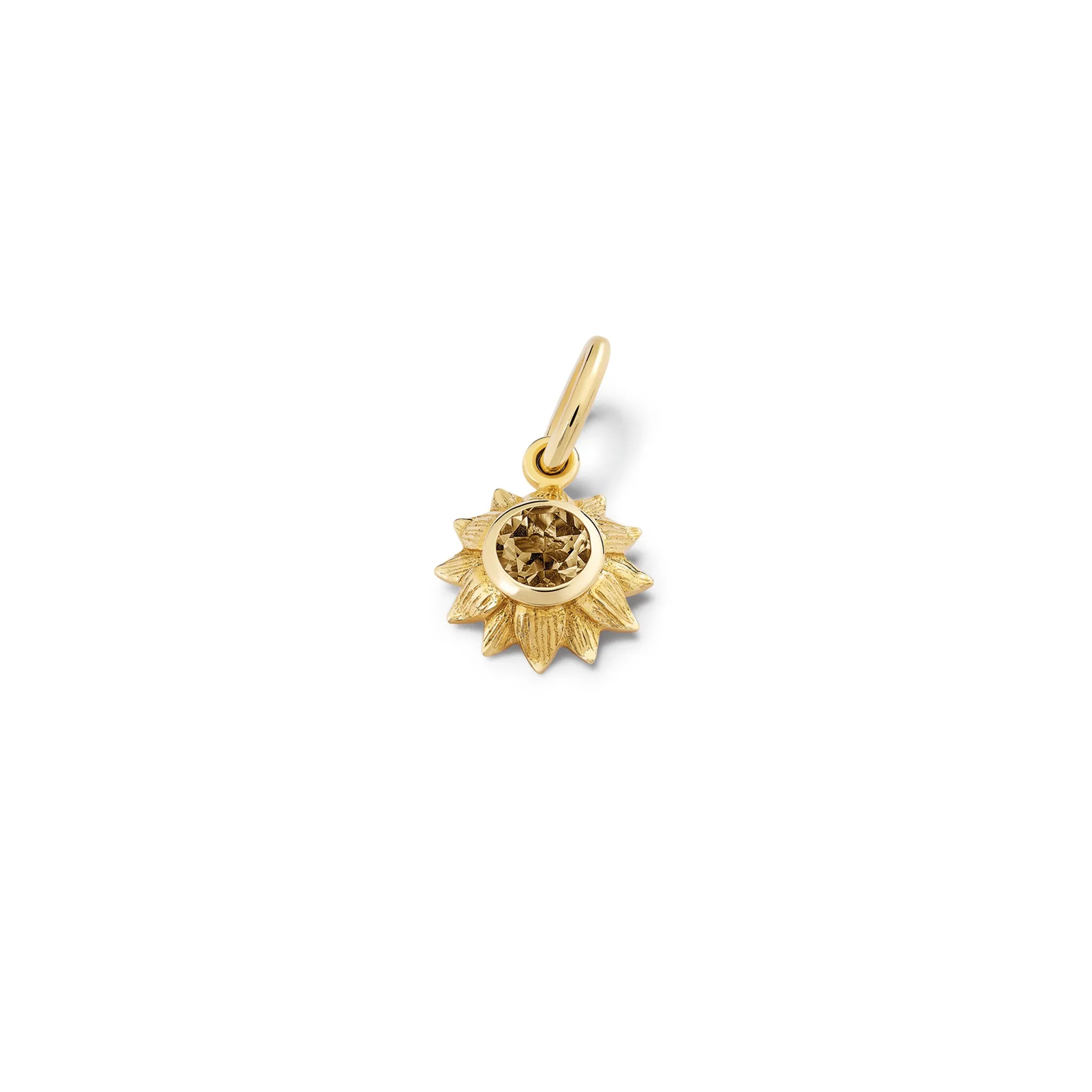 Sunflower Necklace Pendant Yellow Gold - Smoky Quartz