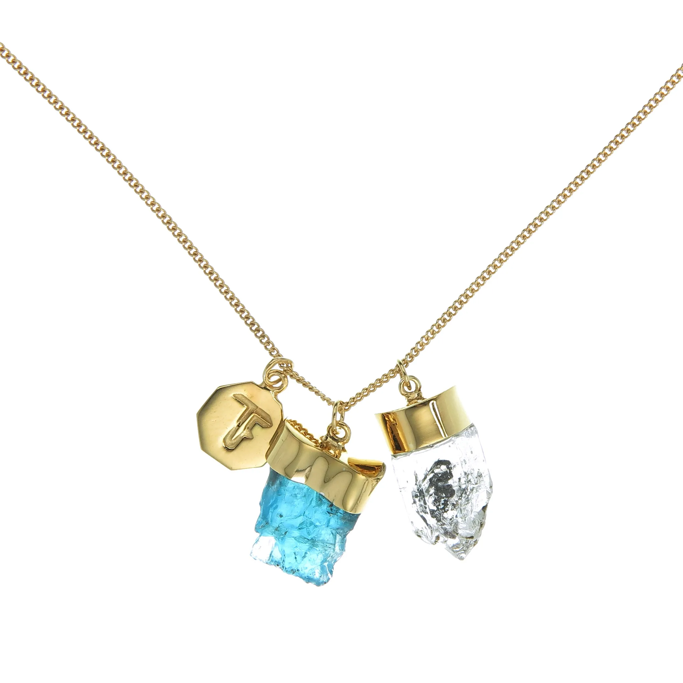 SUPERPOWER CHARM NECKLACE - APATITE & DIAMOND QUARTZ - GOLD