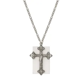 Symbols Of Faith Rectangular Gemstone & Crucifix Pendant Necklace 28"