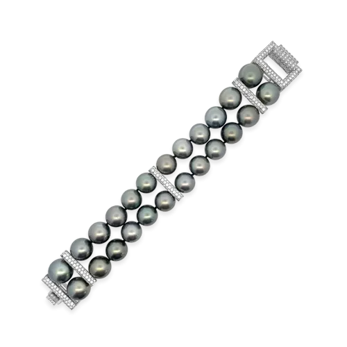 Tahitian Pearl & Diamond Two Row Bracelet