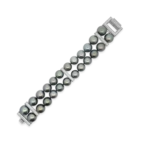 Tahitian Pearl & Diamond Two Row Bracelet