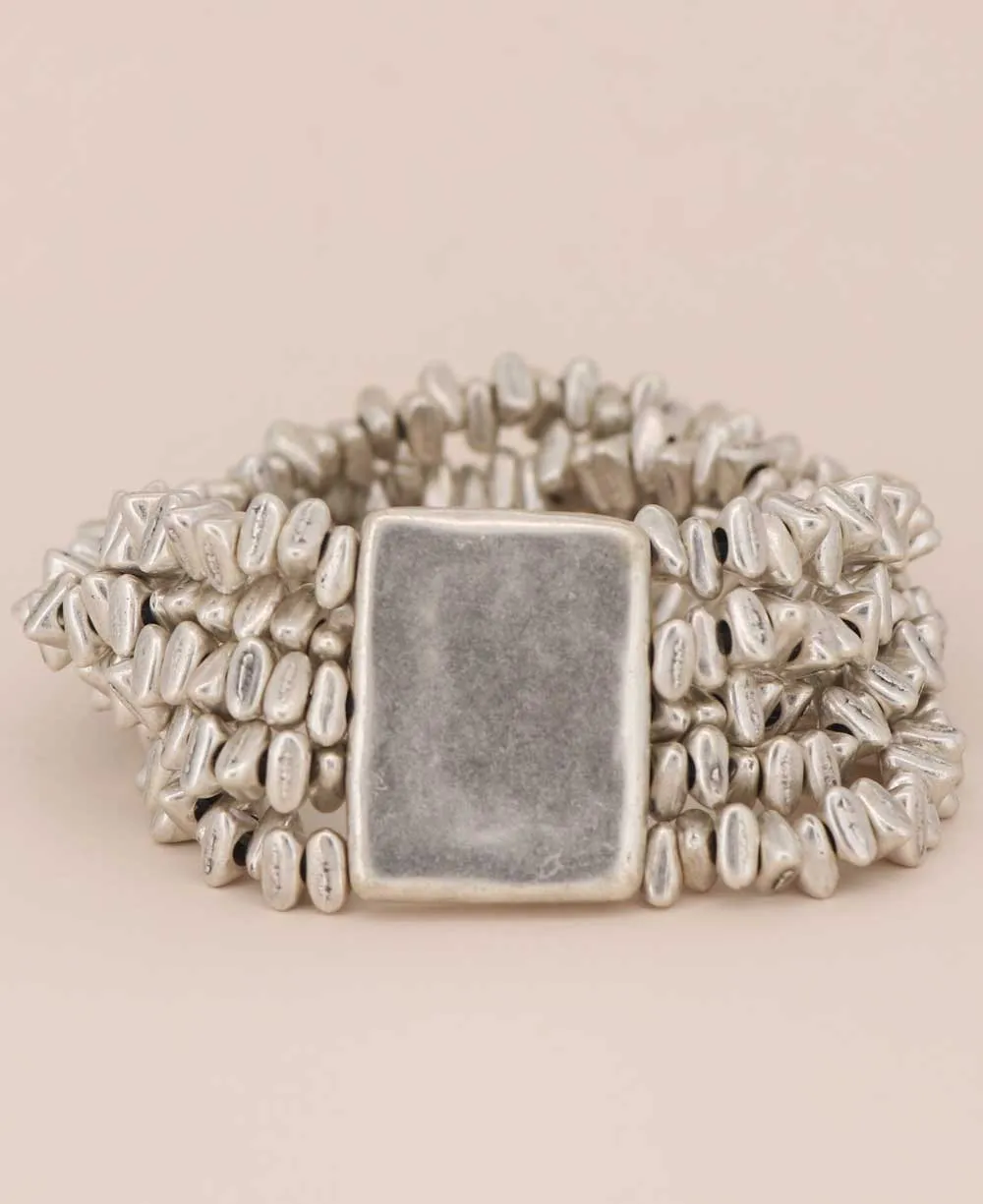 Textured Pewter Bead Stretch Bracelet