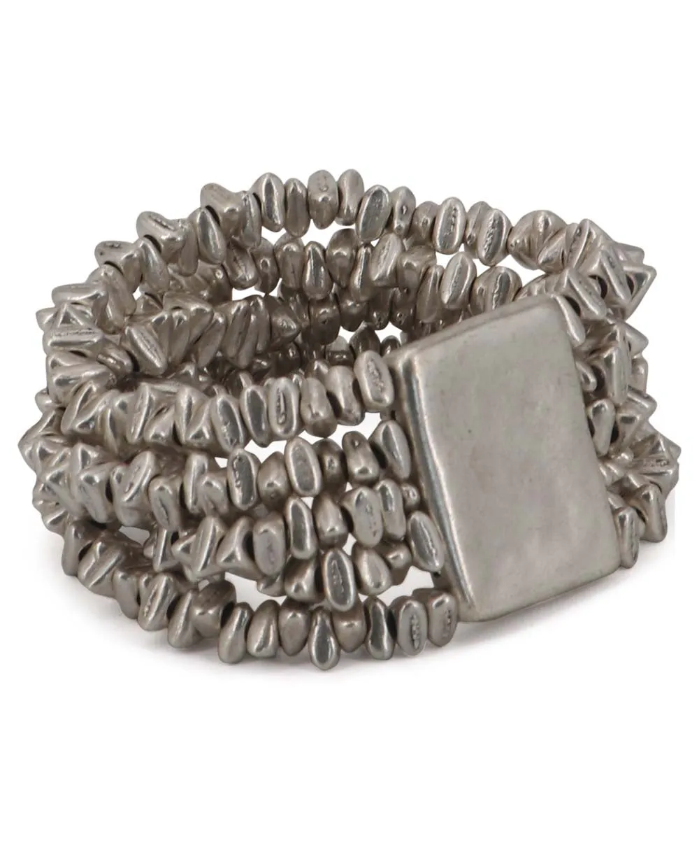 Textured Pewter Bead Stretch Bracelet