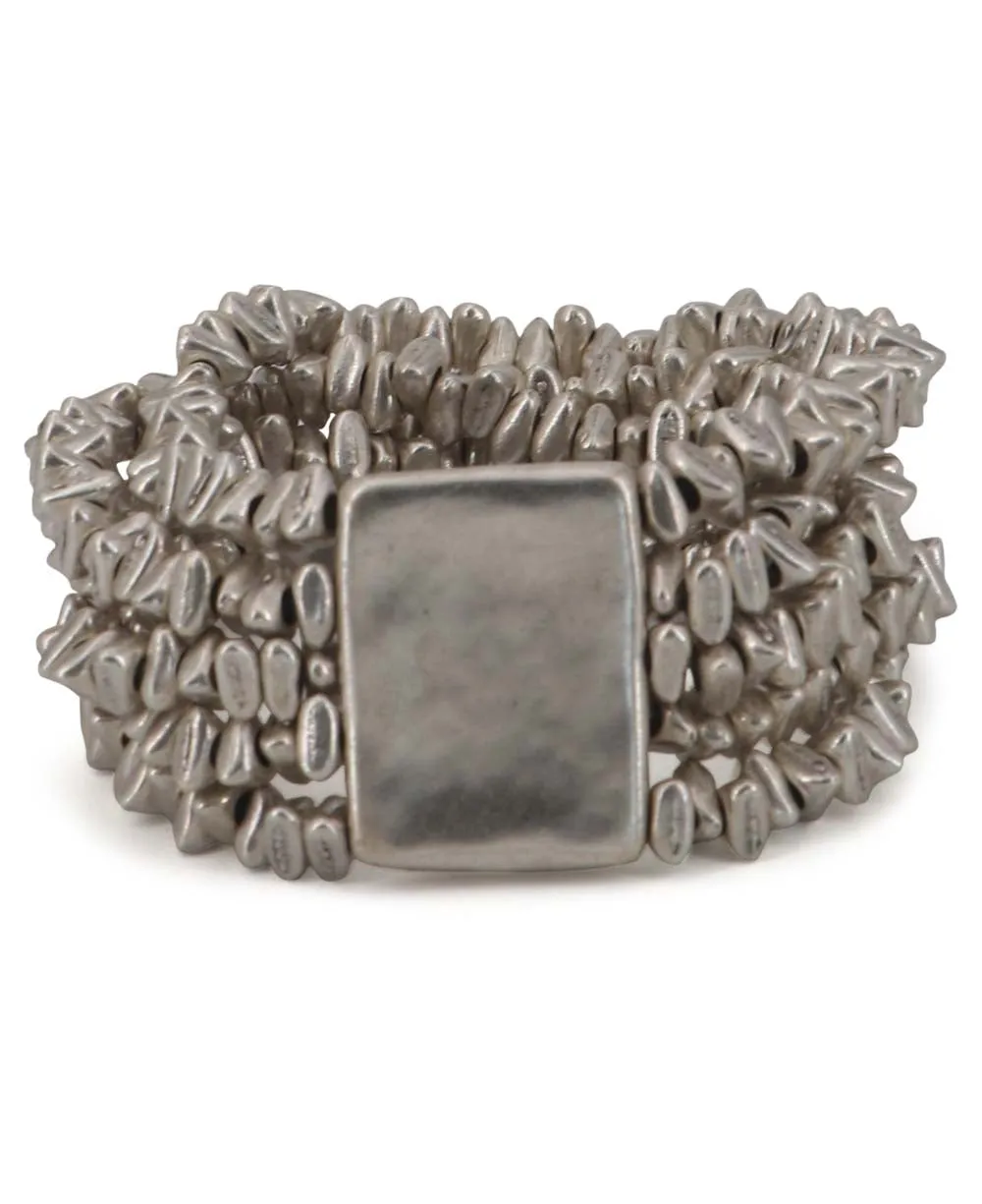 Textured Pewter Bead Stretch Bracelet