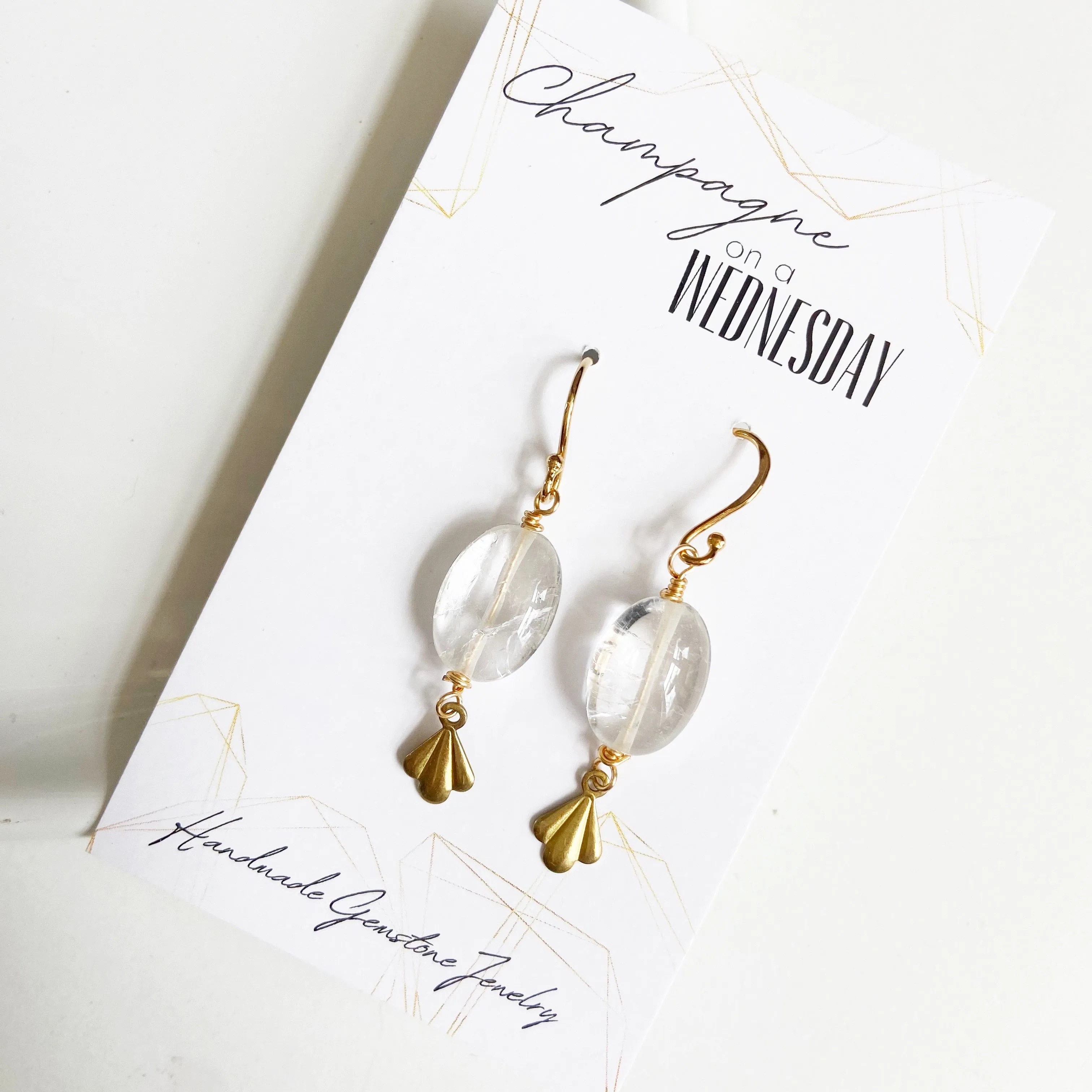 The Muse - Smooth Clear Quartz Gold Earring