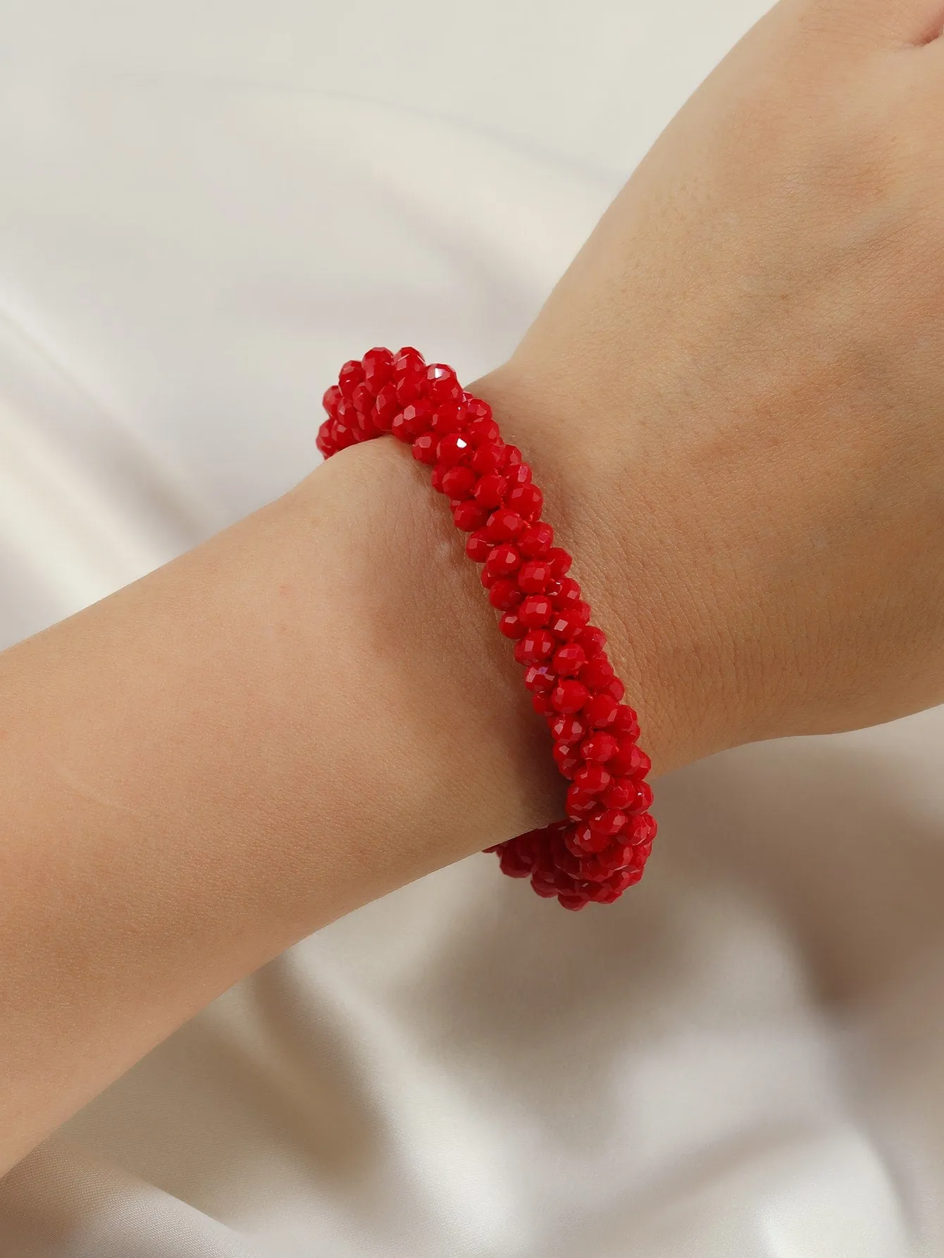 Thick Red Color Beaded Bracelet Women Bracelet Stackable Bracelet Crafted