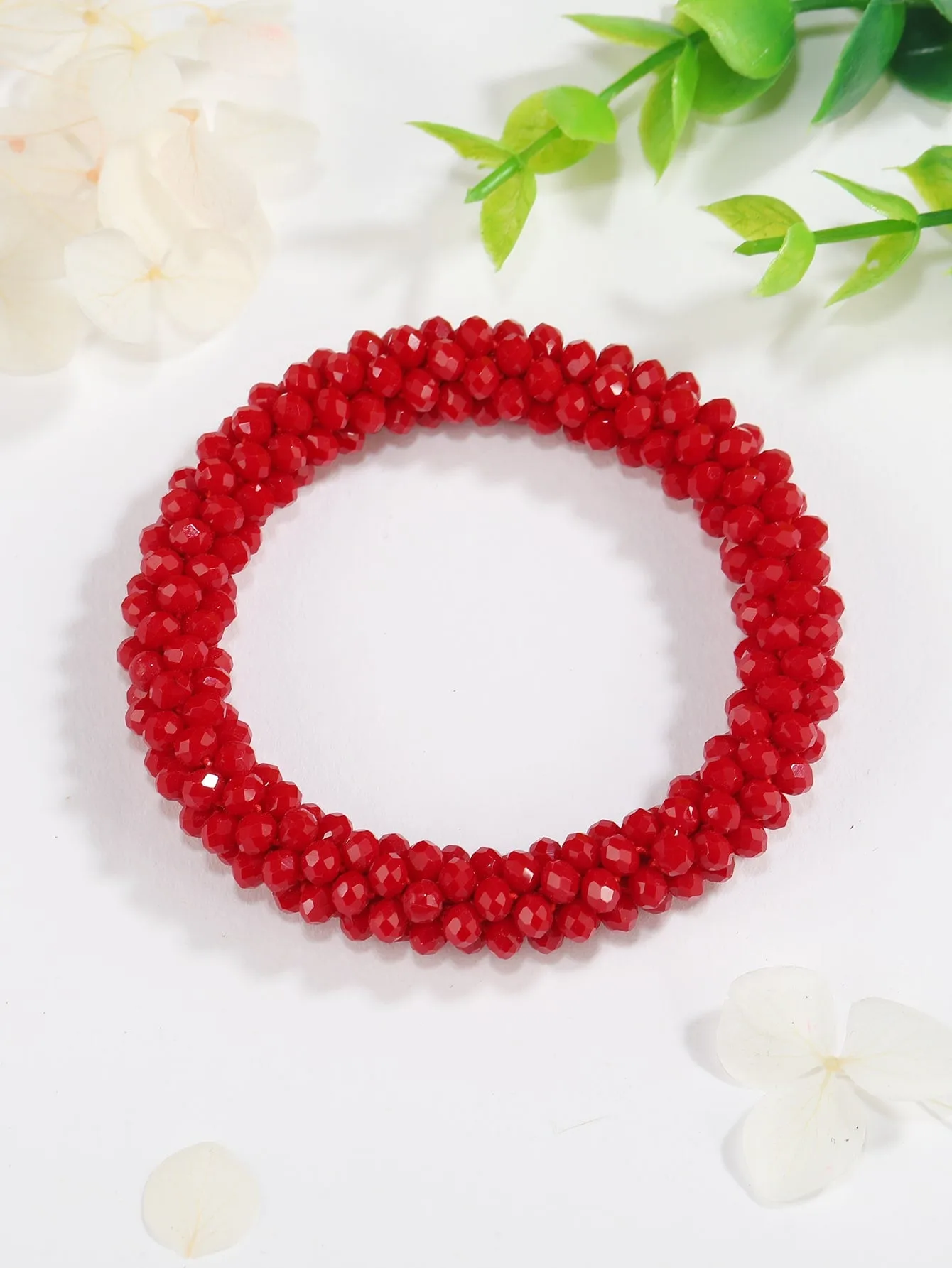 Thick Red Color Beaded Bracelet Women Bracelet Stackable Bracelet Crafted