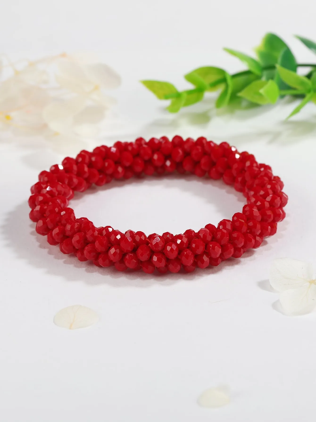 Thick Red Color Beaded Bracelet Women Bracelet Stackable Bracelet Crafted