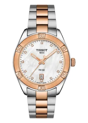 TISSOT SWISS LADIES PR100 PEARL DIAL TWO-TONE DIAMOND SET T101-910-22-116-00