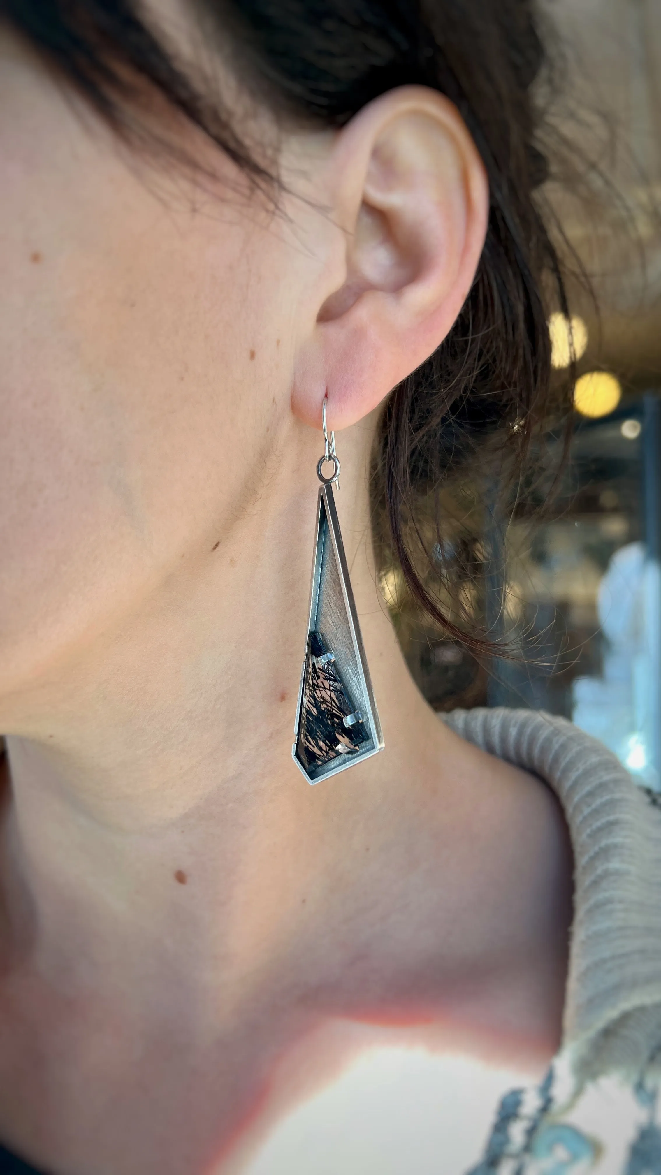 Tourmalated Quartz Angled Earrings