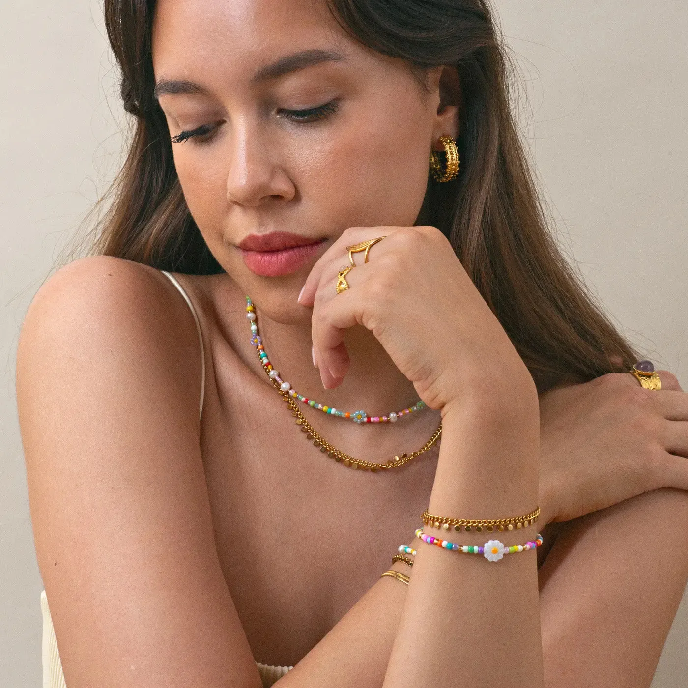 Tove - Daisy Flower Colorful Bead Summer Bracelet