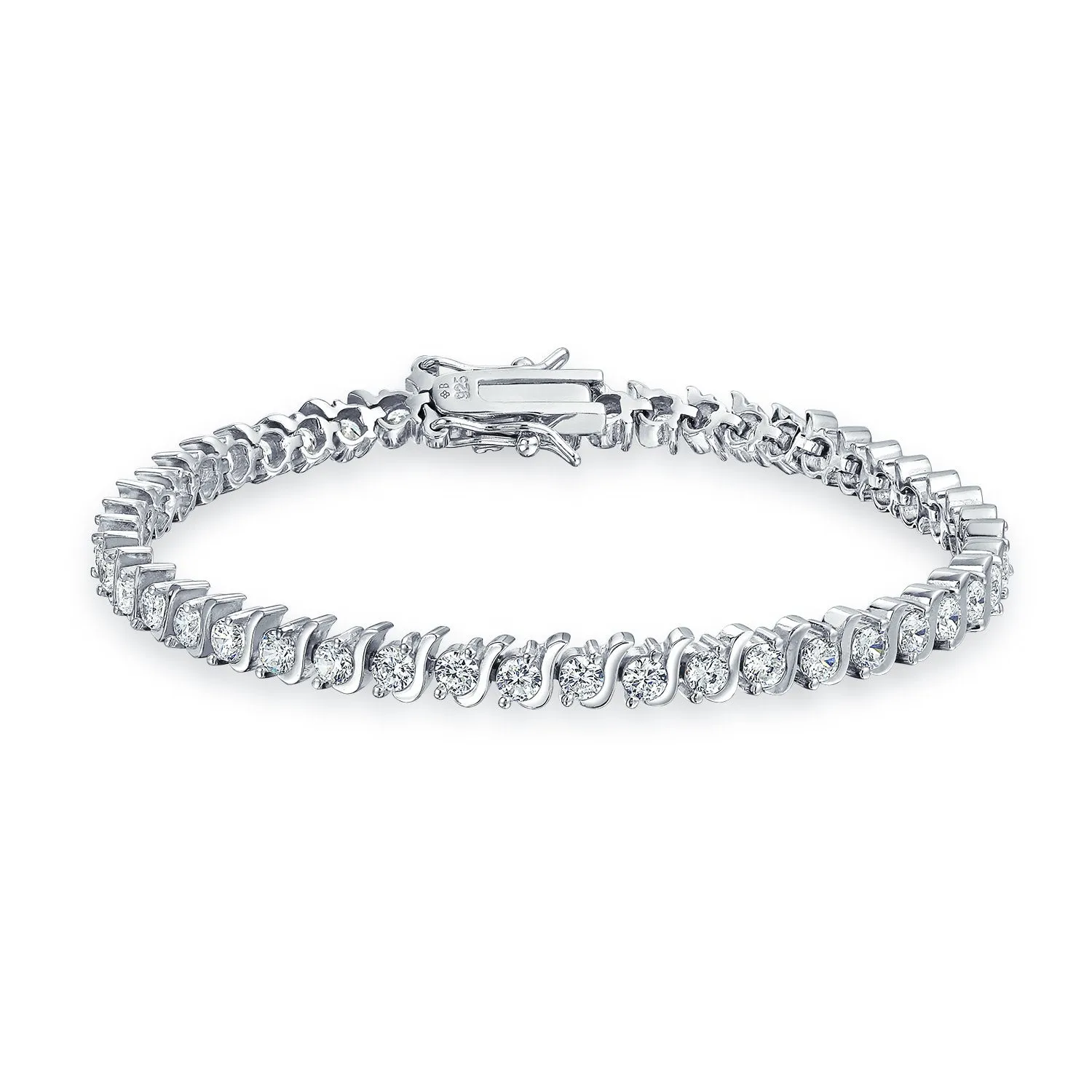 Traditional Bridal Jewelry Set 15CTW CZ Tennis Bracelet & Earrings Silver Rhodium