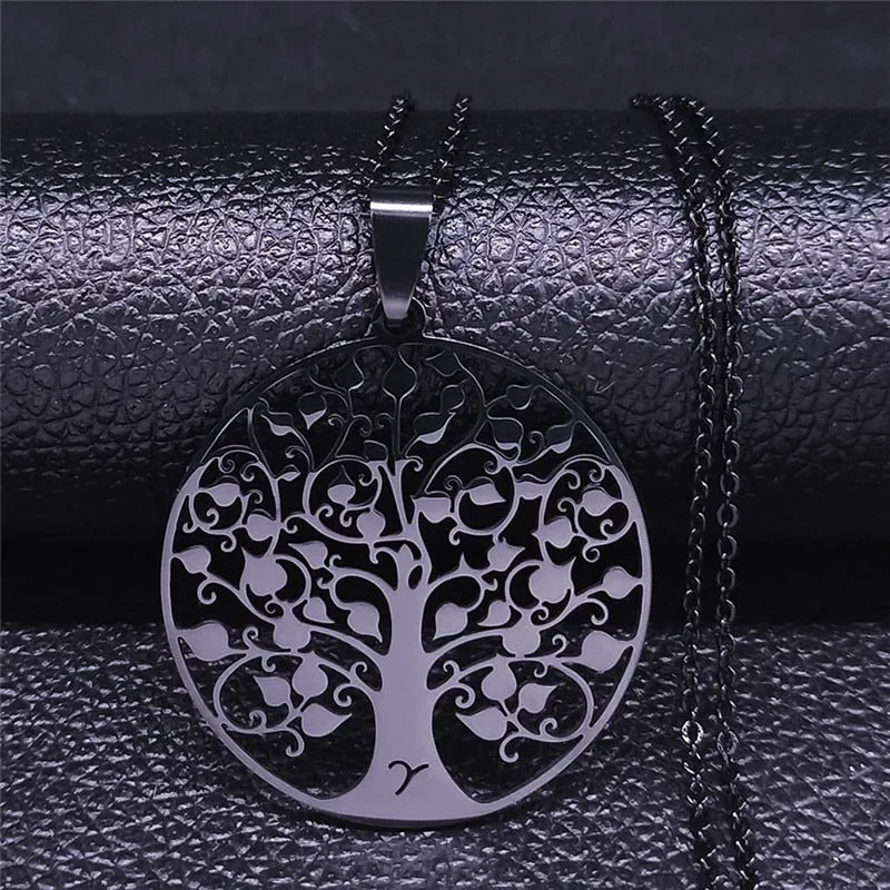 Tree of Life Stainless Steel Necklace for Women Silver Color Necklaces Jewelry