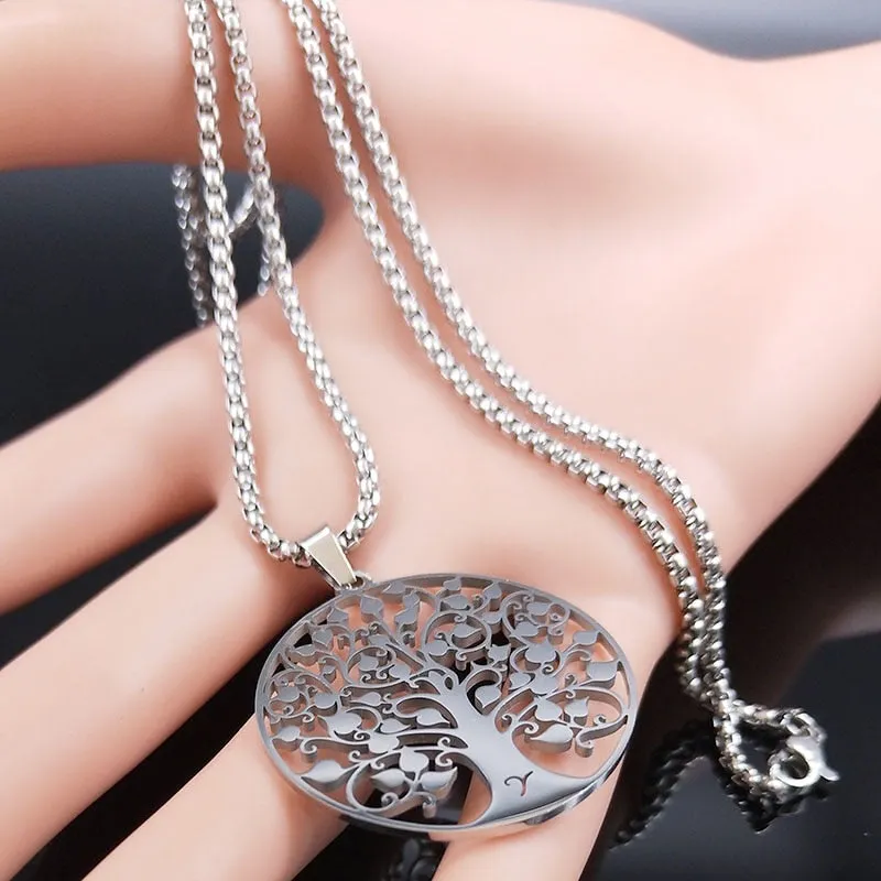 Tree of Life Stainless Steel Necklace for Women Silver Color Necklaces Jewelry