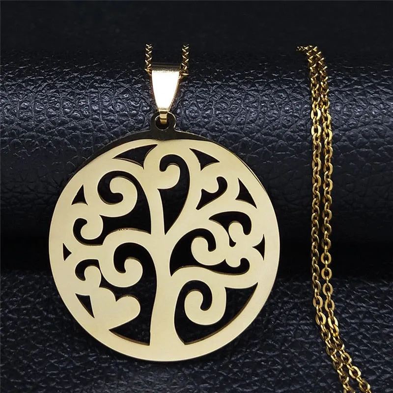 Tree of Life Stainless Steel Necklace for Women Silver Color Necklaces Jewelry