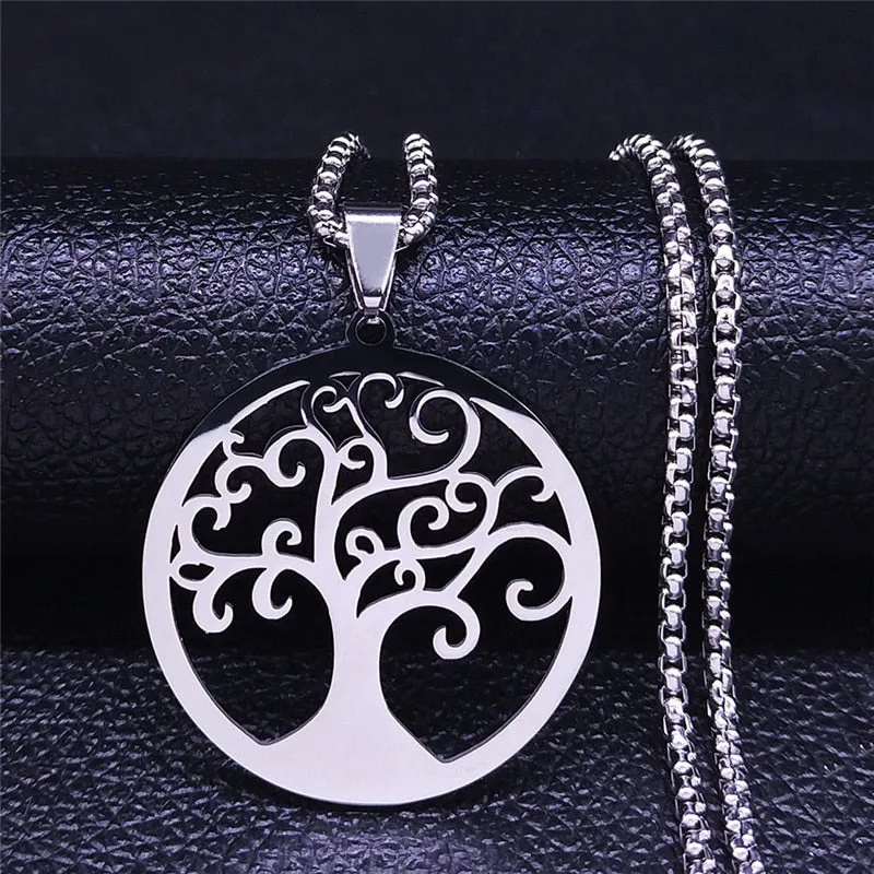 Tree of Life Stainless Steel Necklace for Women Silver Color Necklaces Jewelry