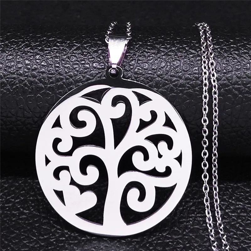 Tree of Life Stainless Steel Necklace for Women Silver Color Necklaces Jewelry