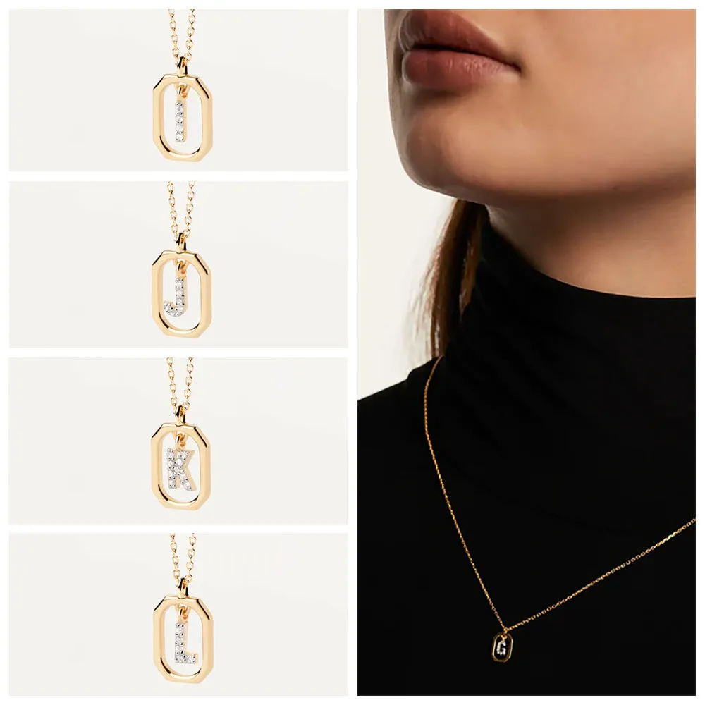 Trendy and hot-selling 18k gold English letter micro-paved zircon pendant color-coded gold-plated light luxury necklace