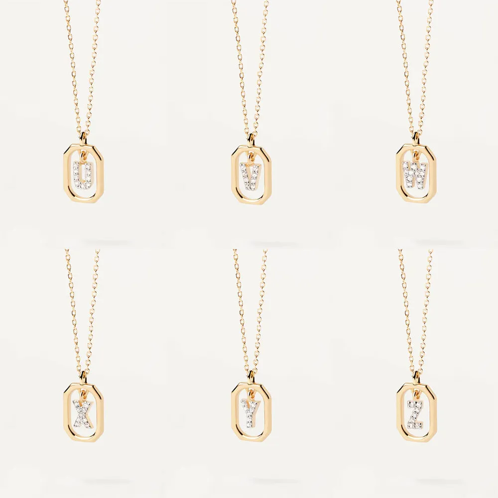 Trendy and hot-selling 18k gold English letter micro-paved zircon pendant color-coded gold-plated light luxury necklace