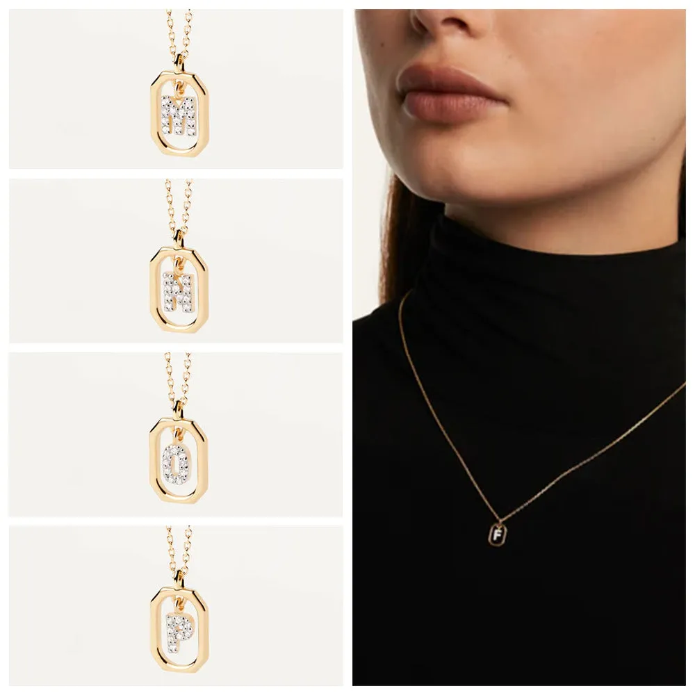 Trendy and hot-selling 18k gold English letter micro-paved zircon pendant color-coded gold-plated light luxury necklace